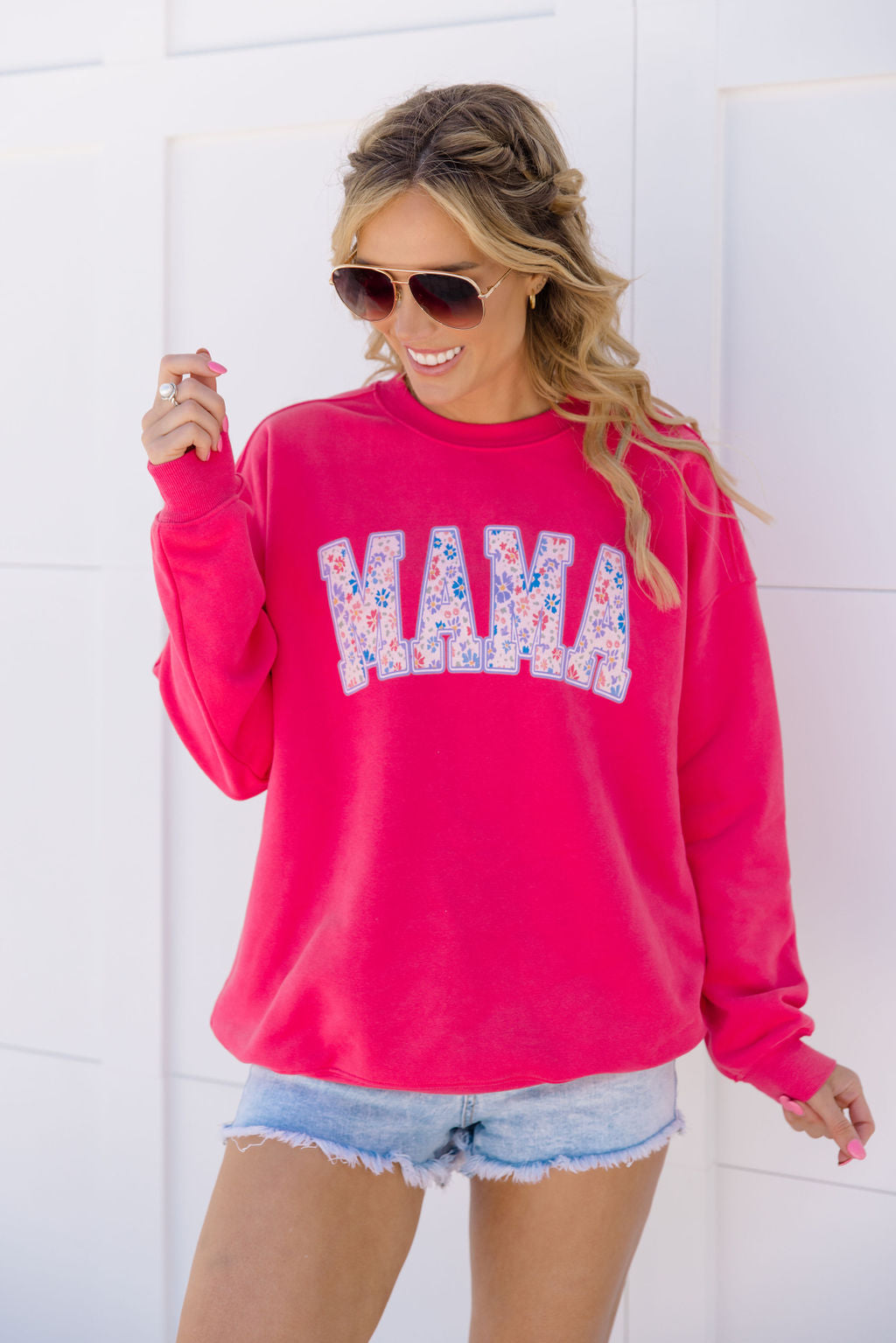 Mama Floral Hot Pink Oversized Graphic Sweatshirt Tori X Pink Lily