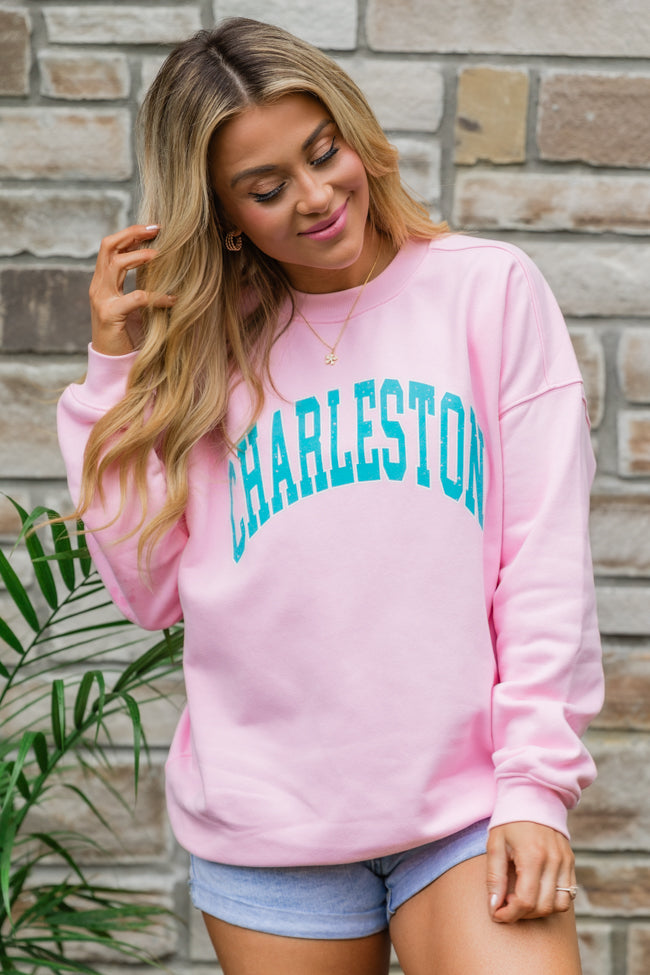 Charleston Light Pink Oversized Graphic Sweatshirt