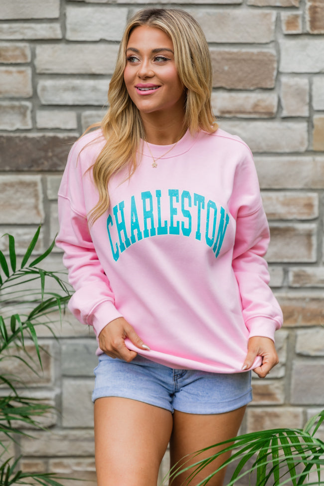 Charleston Light Pink Oversized Graphic Sweatshirt