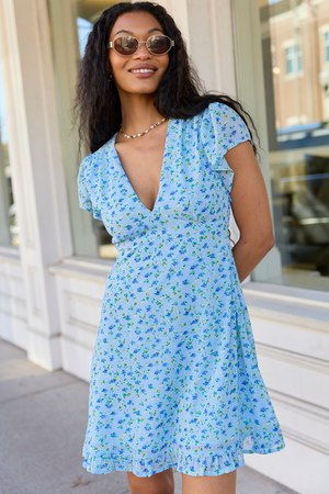 Amari Blue Floral Print Dress