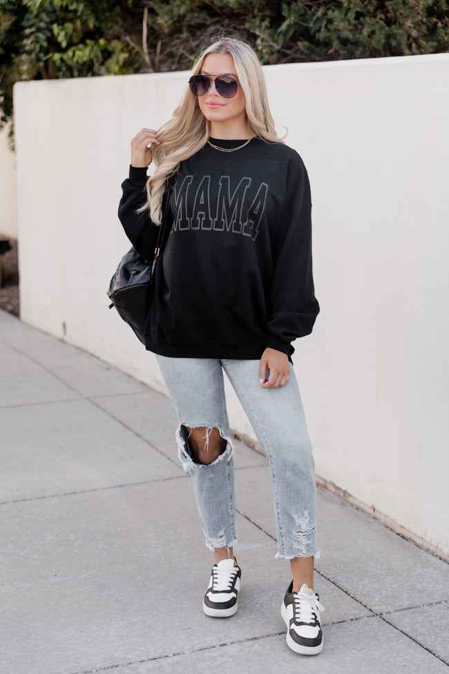 Mama Grey Block Black Oversized Graphic Sweatshirt