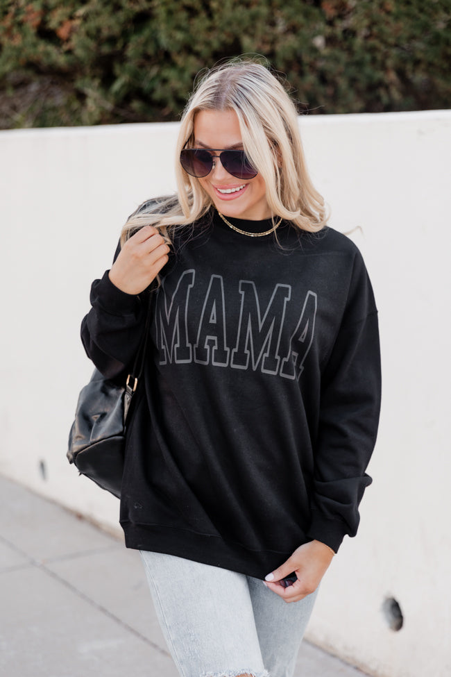 Mama Grey Block Black Oversized Graphic Sweatshirt