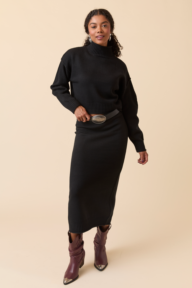 Jamie Black Sweater Turtleneck Skirt Set FINAL SALE