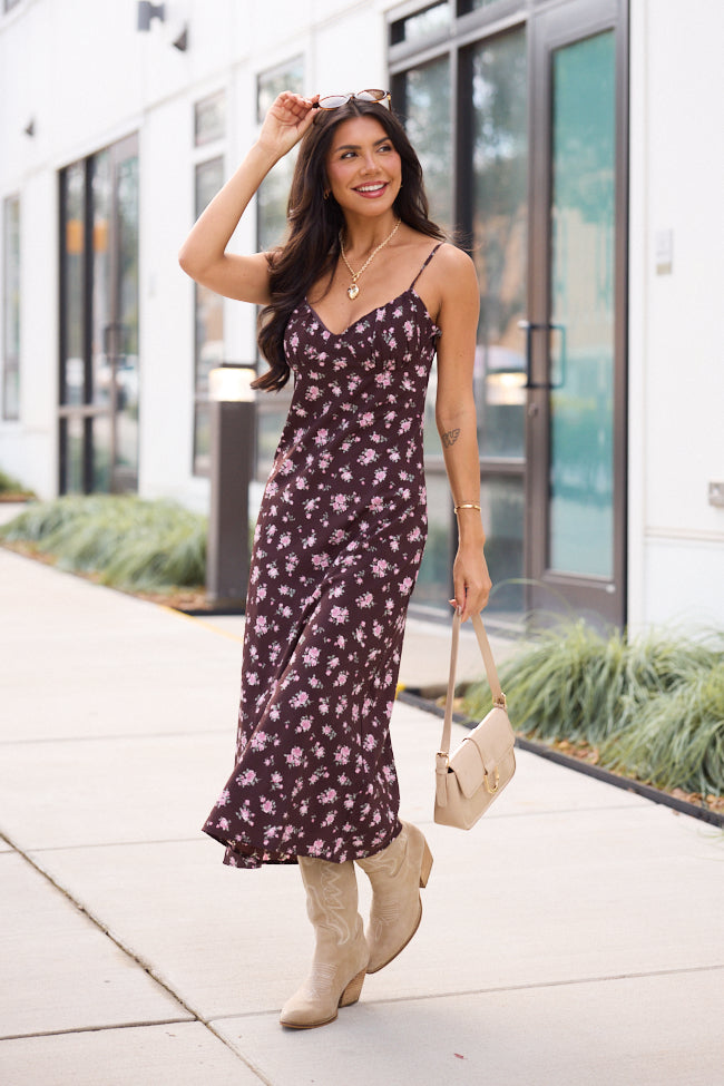 Pink Lily Sam Brown Floral Slip Dress