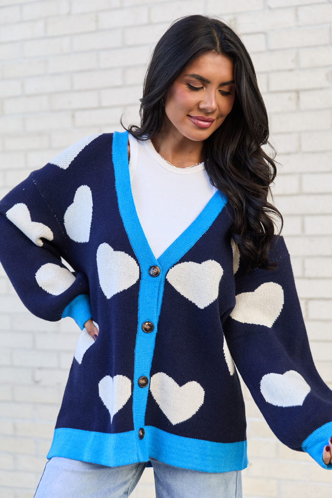 Azura Navy and White Heart Cardigan FINAL SALE