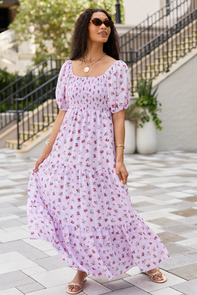 Pink Lily Aurora Lavender Smocked Top Maxi Dress