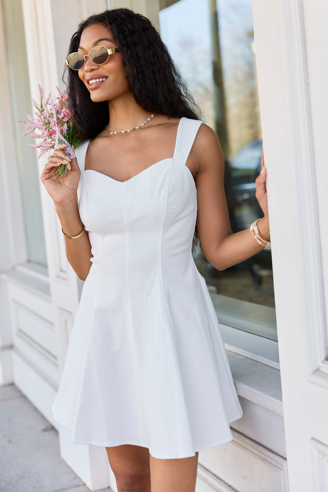 Pink Lily The Perfect Moment White Flare Denim Mini Dress - Women's L Pink Lily The Perfect Moment White Flare Denim Mini Dress - Women's L