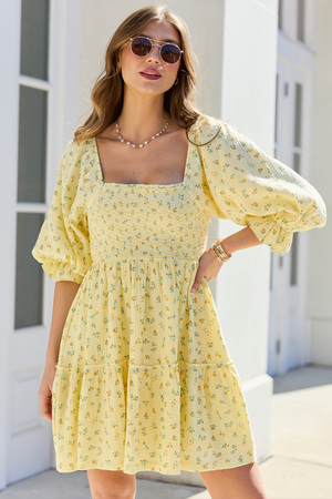 Quincy Yellow Floral Smocked Top Dress