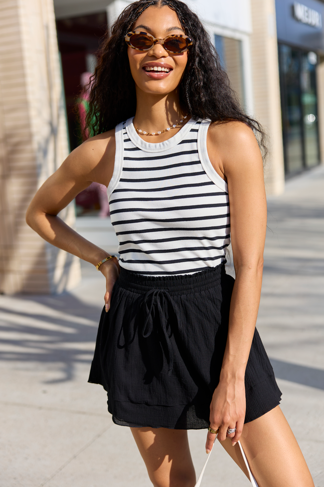 Simple Ivory and Black Ribbed Knit Stripe Tank Simple Ivory and Black Ribbed Knit Stripe Tank
