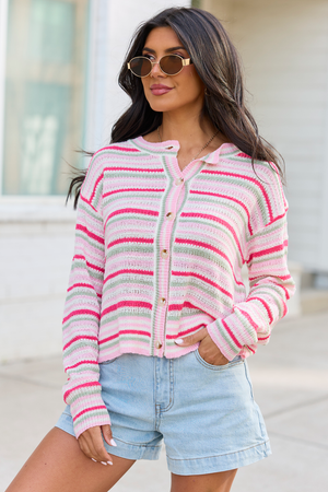 Saylor Pink And Green Striped Cardigan