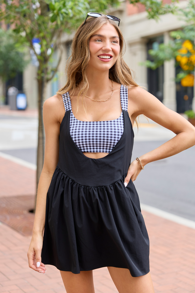 pink lily black dress Women's Pink Lily Black Dress Ruffle Romper Top Medium Black - Great  Condition