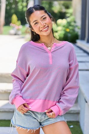 Blake Pink Striped Henley Pullover