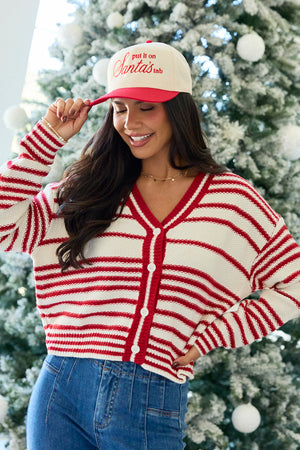 Cozy By The Fire Red Striped Button Front Cardigan