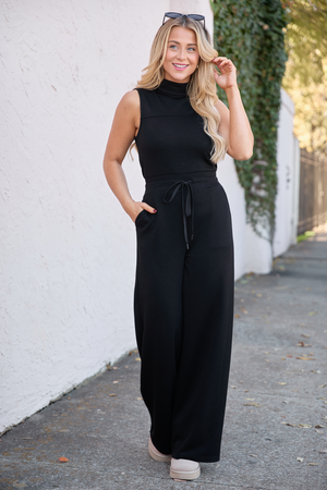 Mira Black Mock Neck Jumpsuit