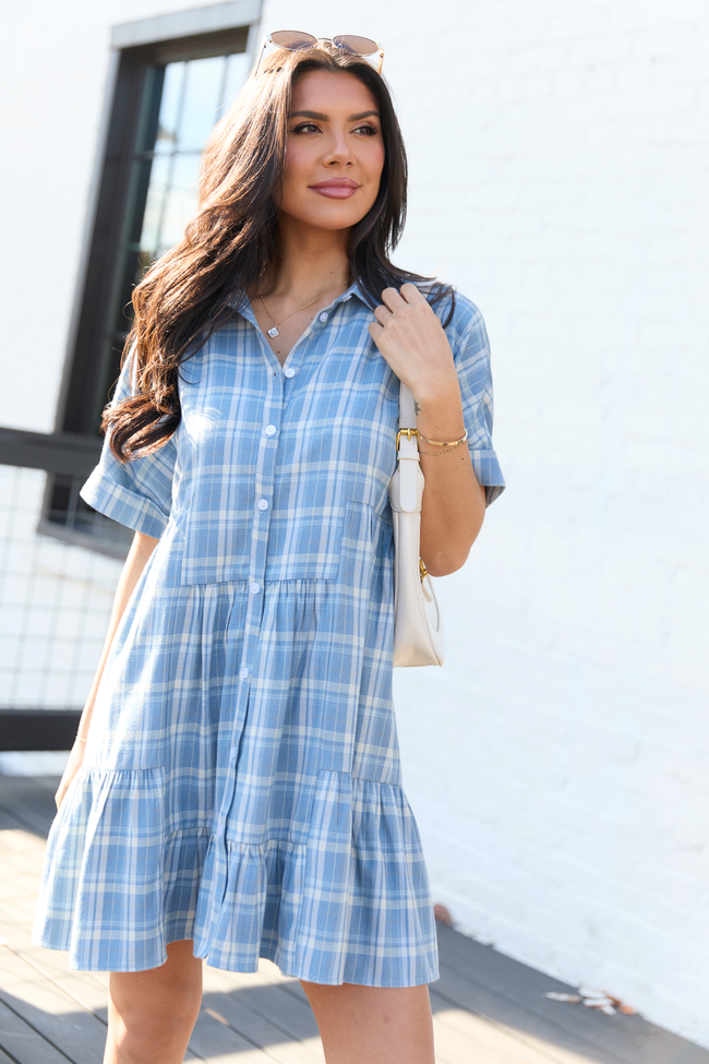 Whitney Blue Plaid Flannel Mini Dress S Whitney Blue Plaid Flannel Mini Dress S