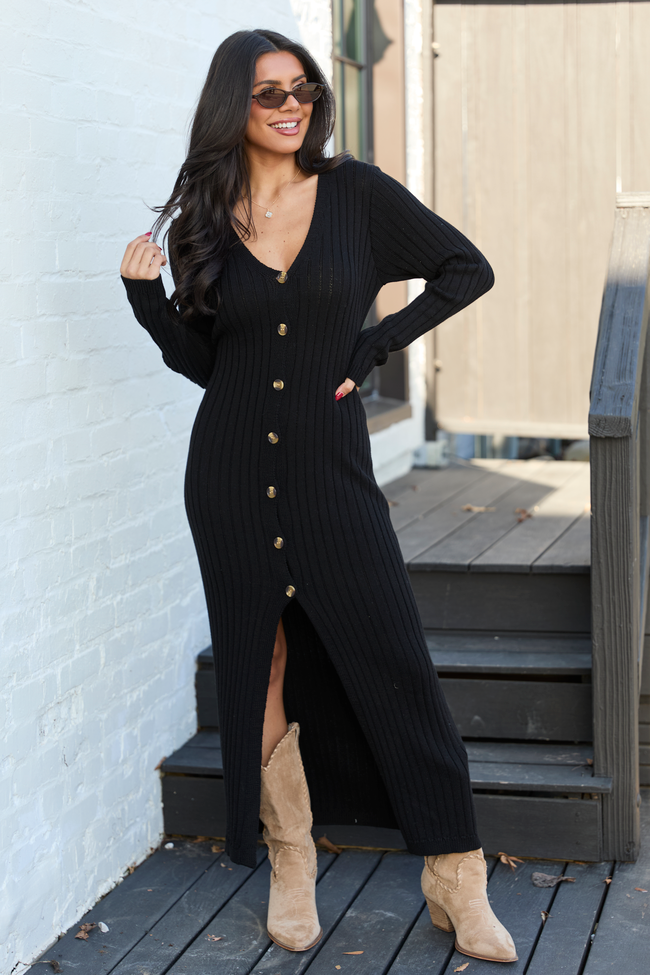 Pink Lily Alannah Black Button Front Sweater Dress - Women's XL Pink Lily Alannah Black Button Front Sweater Dress - Women's XL