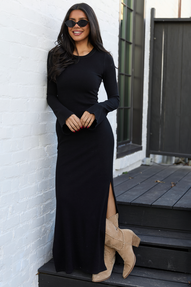 chinese dress ladies Pink Lily Rhiannon Black Bell Sleeve Maxi Dress