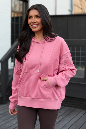 Emerson Mauve Lace Patchwork Hoodie