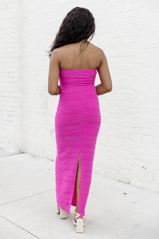 Brighten The Day Pink Strapless Textured Midi Dress FINAL SALE