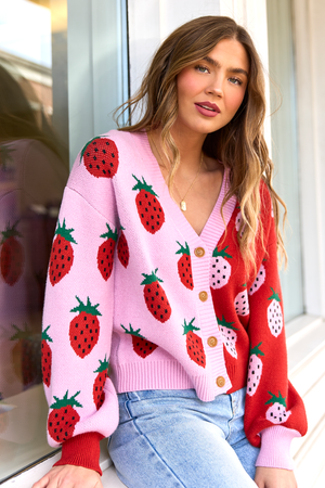 Wilder Pink And Red Strawberry Cardigan