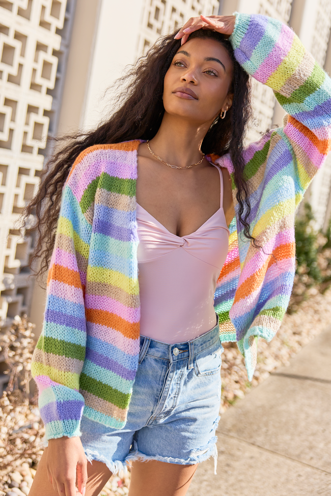 Karma Bright Stripes Open Cardigan