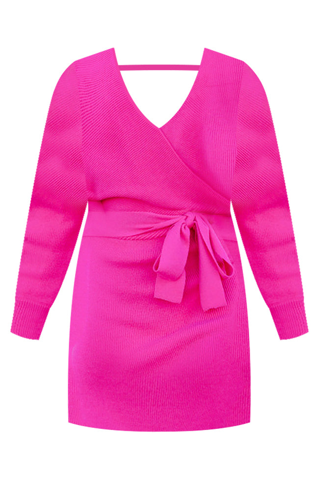 Talk of The Town Hot Pink Sweater Dress