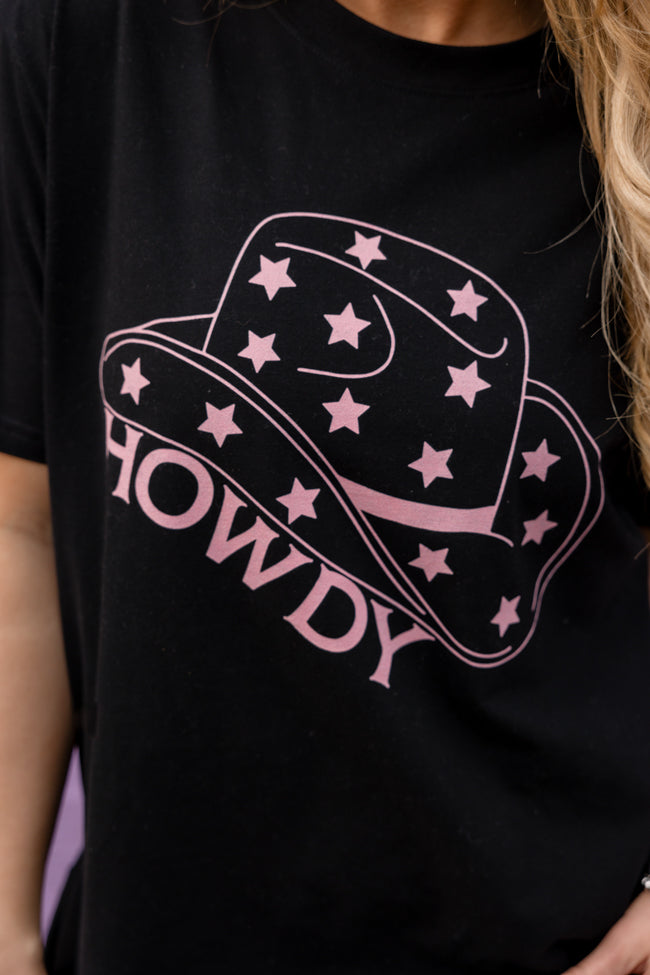 Howdy Cowboy Hat Black Oversized Graphic tee