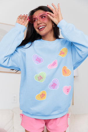 Candy Hearts Light Blue Graphic Sweatshirt