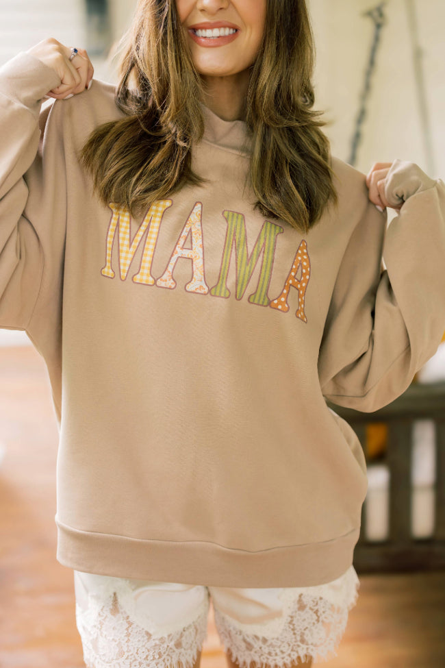 Mama Taupe Mock Neck Graphic Sweatshirt Sophia Watts X Pink Lily