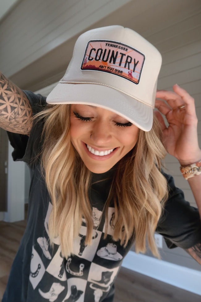 Country Ain't That Some Patch Tan Trucker Hat Holley Gabrielle X Pink Lily