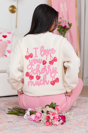 I Love You Cherry Much Cream Graphic Sweatshirt