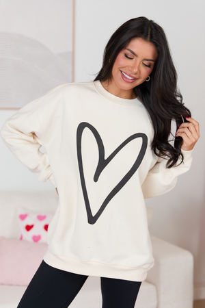 Black Heart Sketch Cream Graphic Sweatshirt