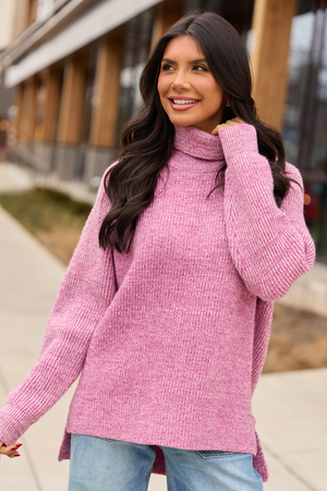 Jameson Heathered Magenta Turtleneck Sweater