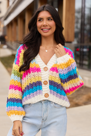 Colleen Multi-Stripe Cropped Chunky Cardigan