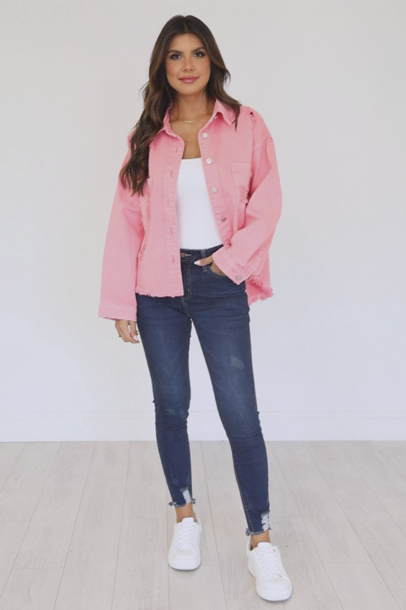 Bubblegum Pink Cropped Denim Jacket - Grace and Garment Boutique