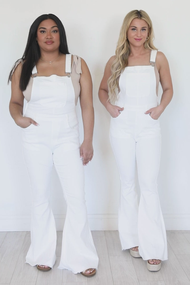 My Baby Loves Me White Flared Overalls FINAL SALE Pink Lily
