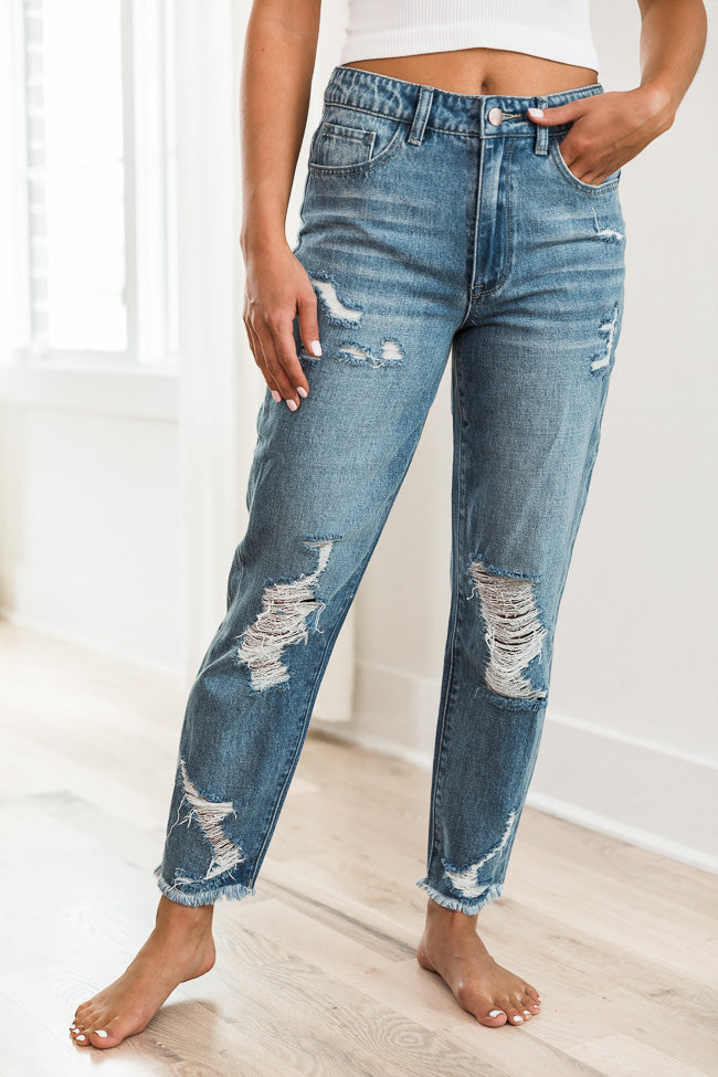 Priscilla Distressed Girlfriend Medium Wash Jeans FINAL SALE