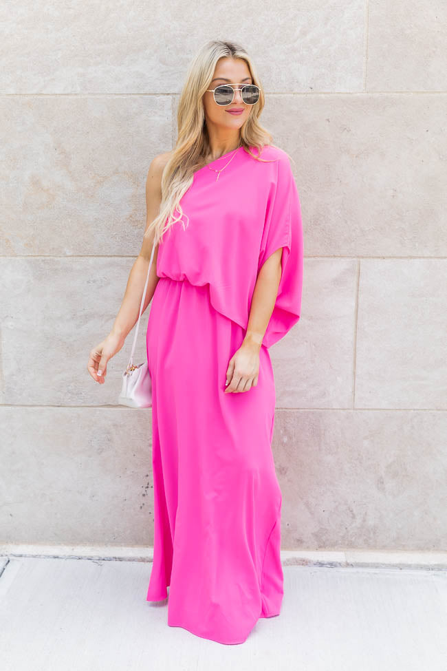 Found My Forever Pink One Shoulder Maxi Dress FINAL SALE