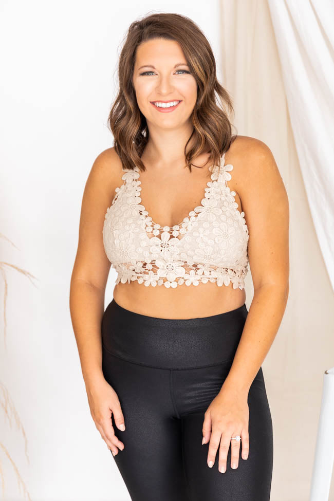 All The Romance Taupe Floral Lace Bralette FINAL SALE