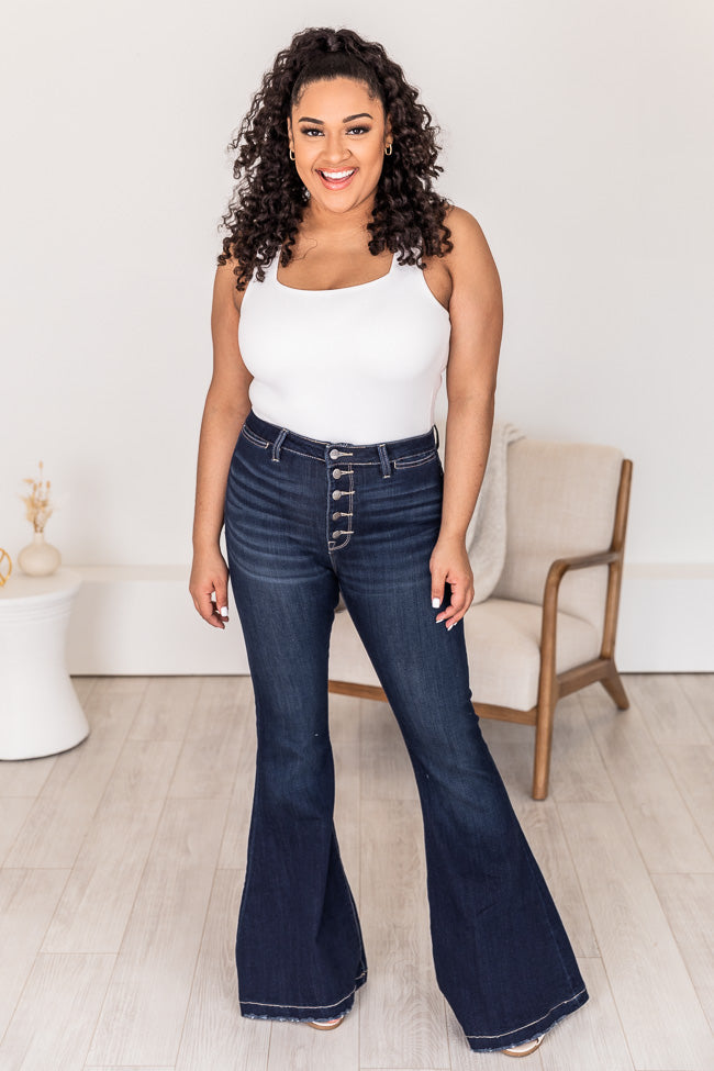 Whitney Button Front Dark Wash Flare Jeans FINAL SALE