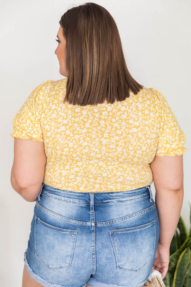 Repeating Sound Yellow Floral Cinched Detail Bodysuit