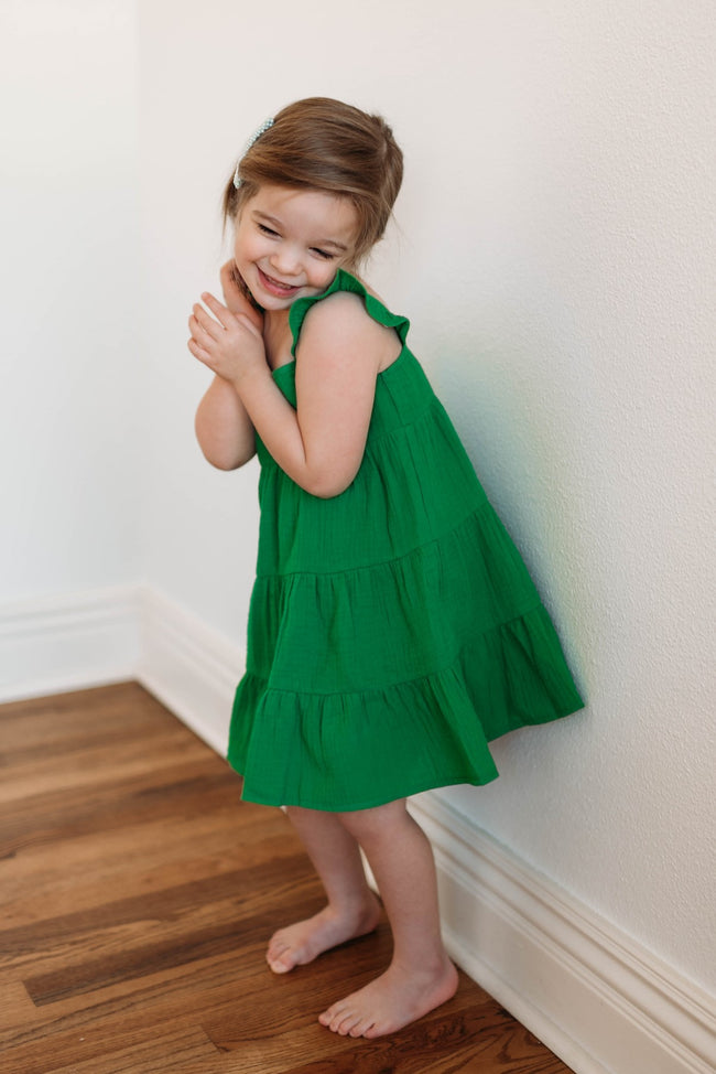 Once Was Girls Green Tiered Dress FINAL SALE