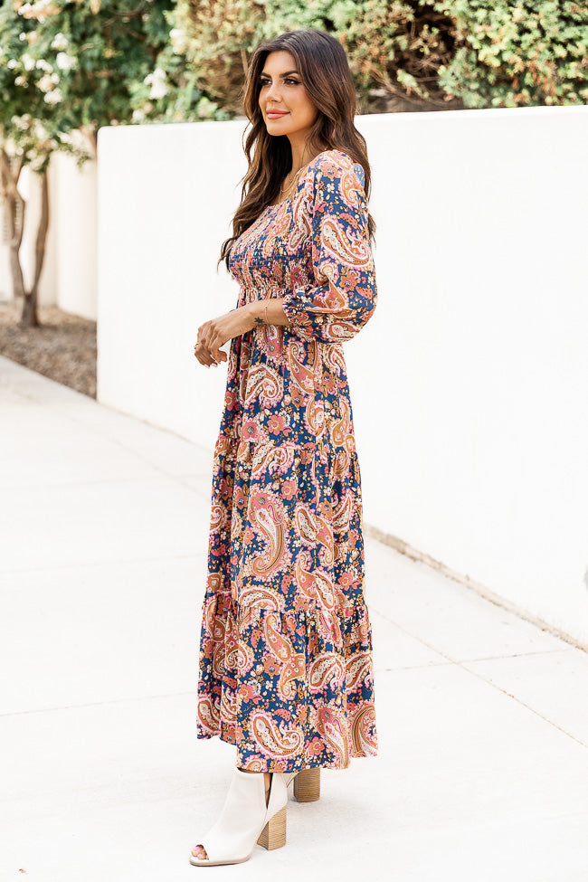Be The One Blue Printed Smocked Bust Maxi Dress FINAL SALE