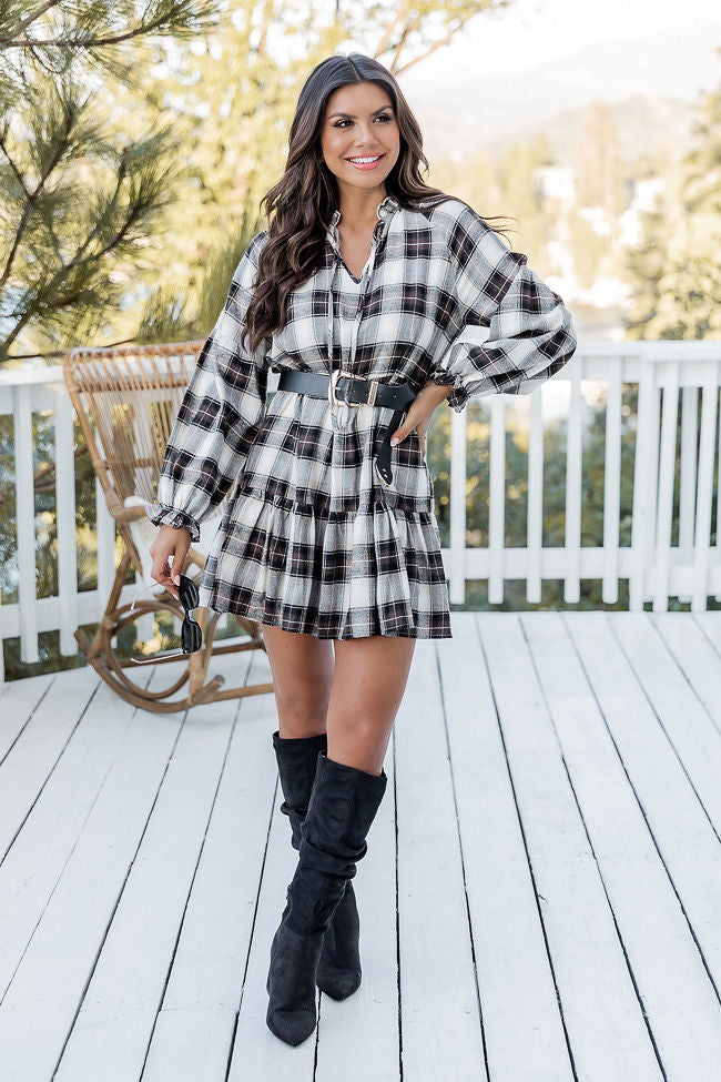 Falling Back To You Brown Plaid Tiered Mini Dress FINAL SALE