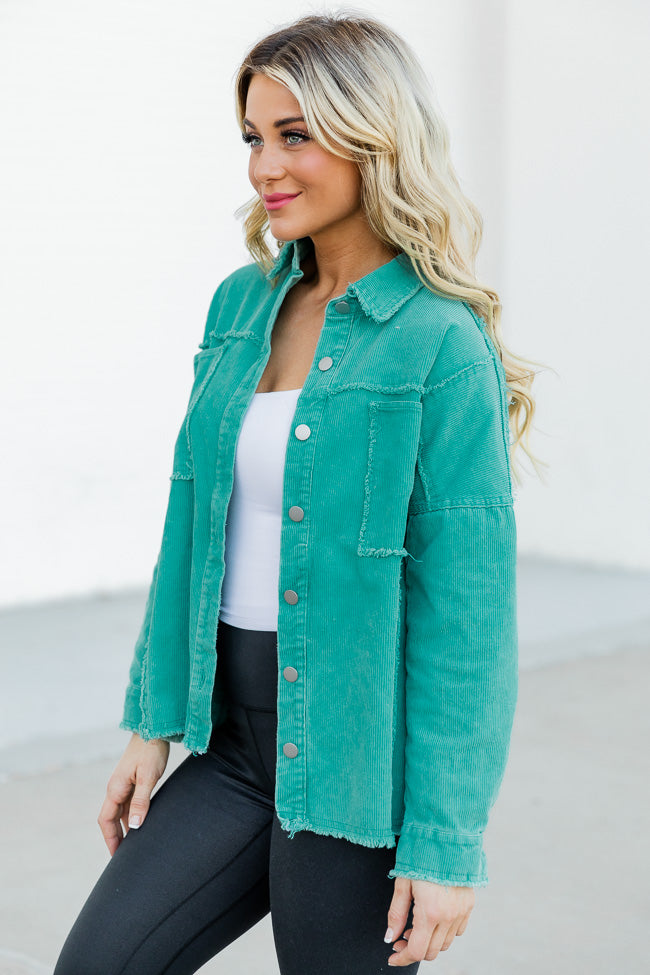 Keep Me Grounded Teal Frayed Edge Cord Shacket