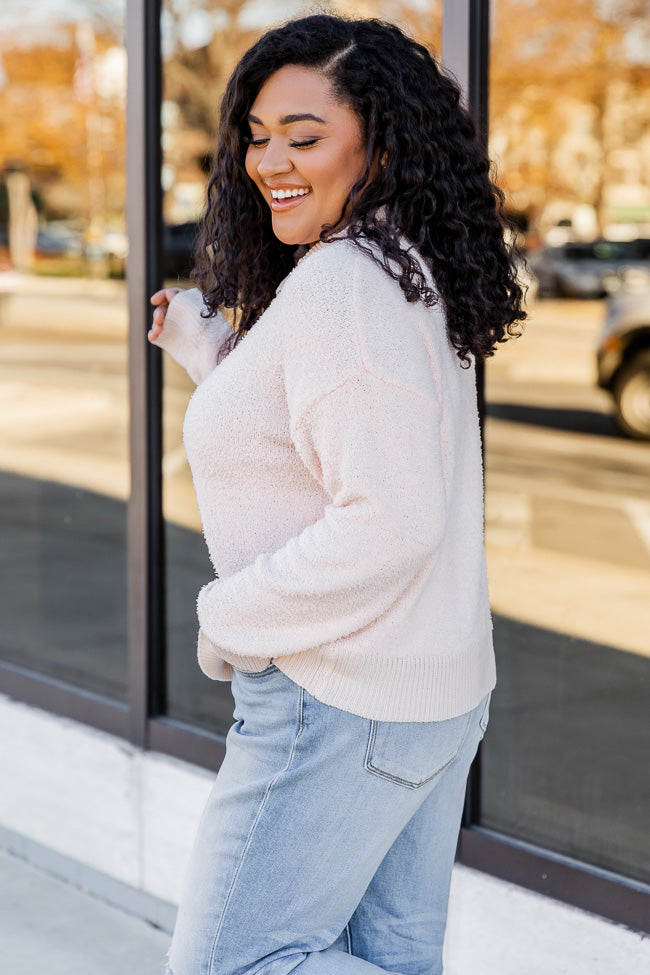 Tell Me Everything Blush Fuzzy Henley Pullover