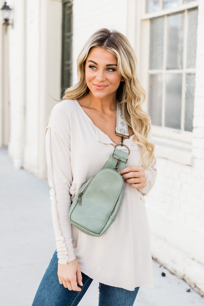 All The Feels Sage Sling Bag With Removable Printed Strap FINAL SALE