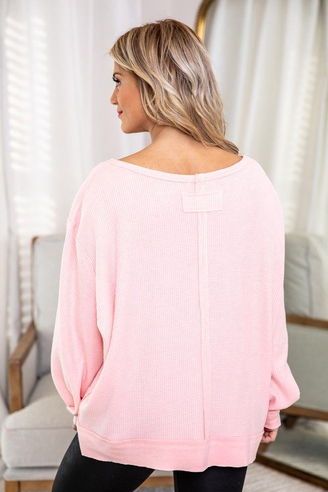 Give In To You Pink Boatneck Waffle Knit Oversized Pullover FINAL SALE