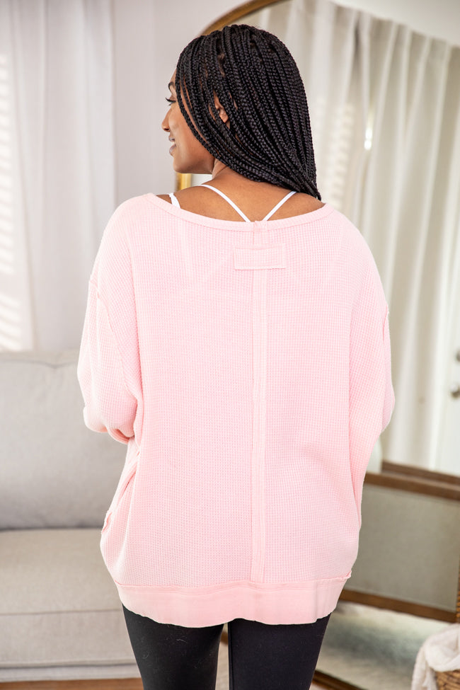 Give In To You Pink Boatneck Waffle Knit Oversized Pullover FINAL SALE
