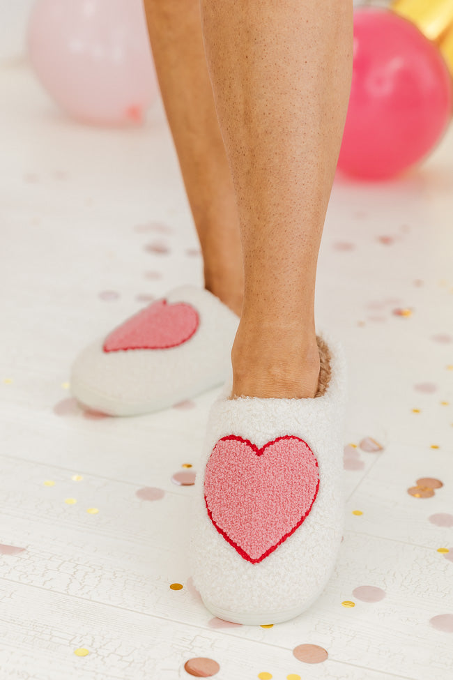 Red, Pink, And White Heart Slippers